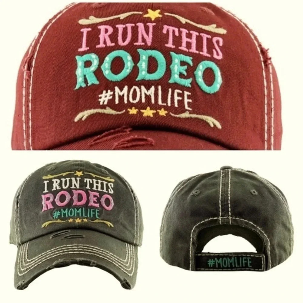 Distressed "I Run This Rodeo" #Momlife Baseball Cap western boutique